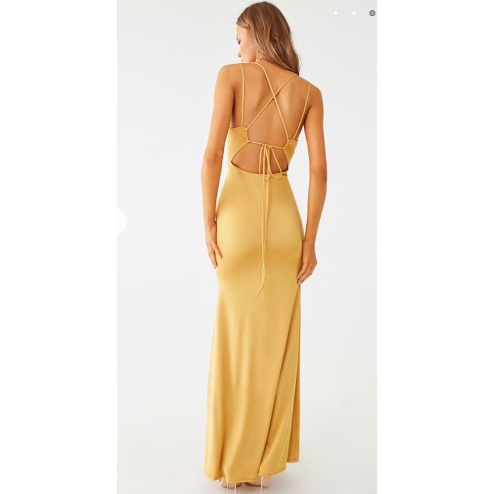 Lace-Up Mermaid Maxi Dress MUSTARD WOMENS SIZE SM